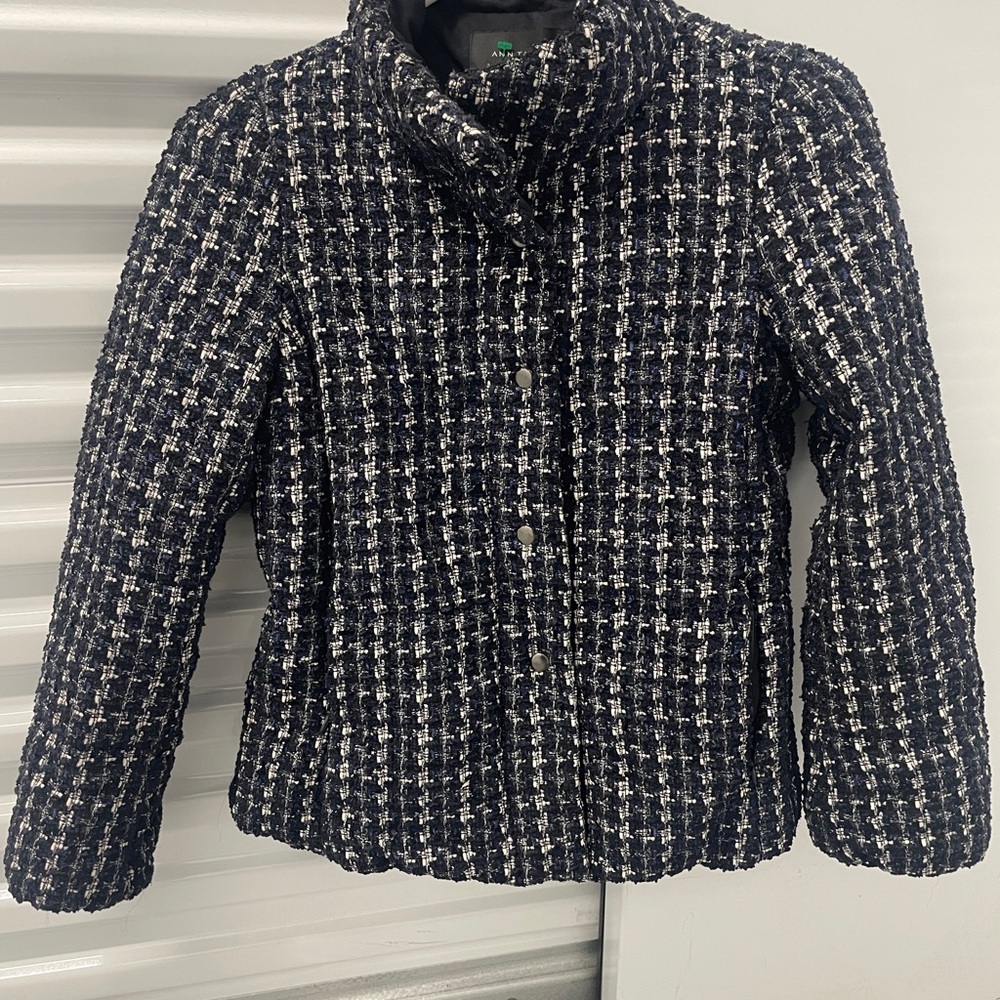Ann Taylor Navy and White Tweed Coat